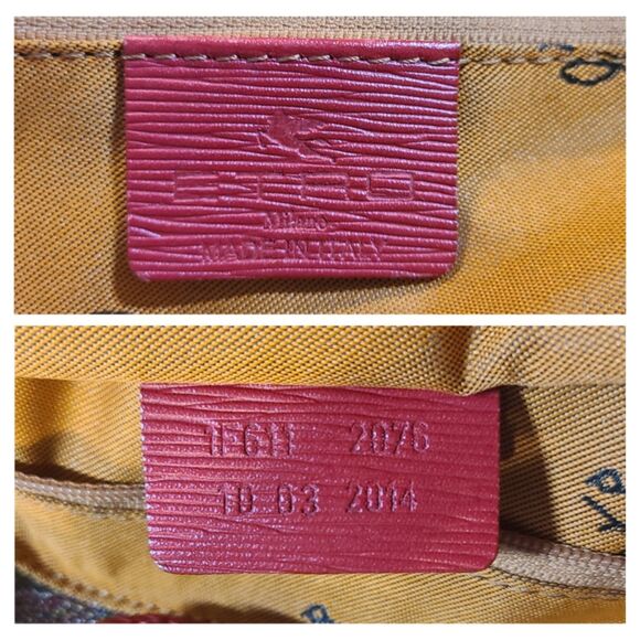 Etro (Authentic) Paisley Print Coated Canvas & Coral Pink Leather Large Bag VGUC - Picture 10 of 12